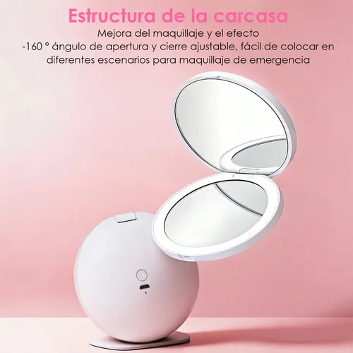 Espejo De Maquillaje Portátil Hifiluz Con Luz Led Y Aumento