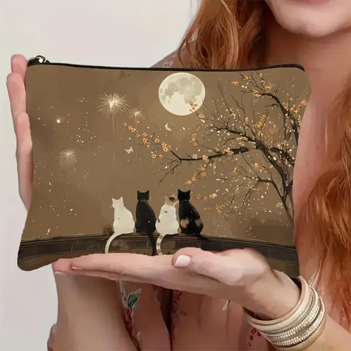 1 Bolsa De Maquillaje Con Estampado Kitten Moon Gazing Prese