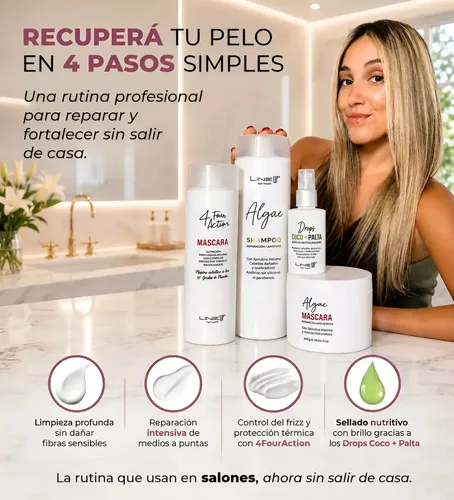 Crema De Peinar Sin Enjuague Antifrizz Protector Térmico, Espirulina Desenreda Reconstruye/Repara pelos dañados por su alto contenido proteico y aminoácidos Producto Profesional 250Mls LineUp