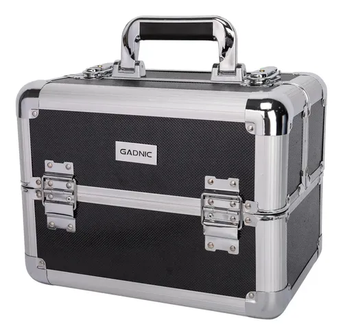 Maletin De Maquillaje Gadnic PVC Aluminio 6 Bandejas Cerradura Llaves Kit 11 Cepillos