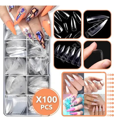 Tips Ultra Fino Flexible Stiletto X100 Salon Uña Esculpidas