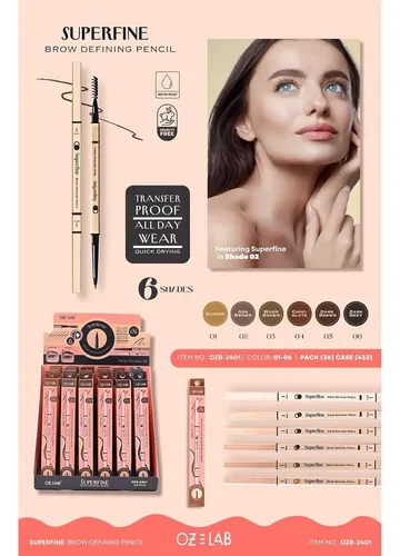 Lápiz De Cejas Ultra Fino Oz Lab 1.5mm Resistente Agua