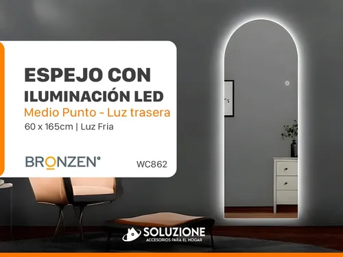 Espejo Forma Medio Premium Luz Led Trasera 165 X 60 Cm