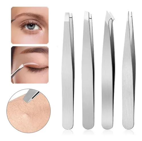 Juego De Pinzas Para Cejas, 4 Piezas, De Acero Inoxidable Pa