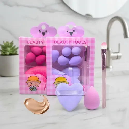 Set De Mini Esponjas Blender Flufy Y Pincel Para Maquillaje