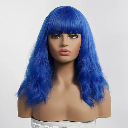 6.21 Jf Pelucas Mujer Cosplay Larga Ondulada Plateado Azul