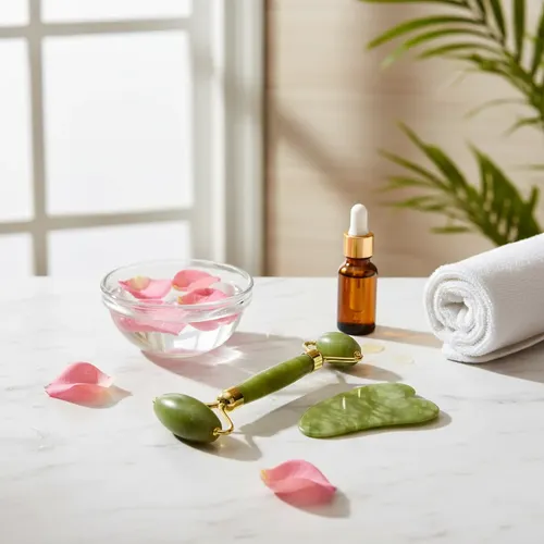 1u Jade Roller Masajeador Facial Y Piedra Gua Sha Set Verde