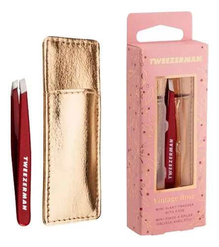 Pinza Cejas Mini Vintage Rosa Con Estuche Compacta