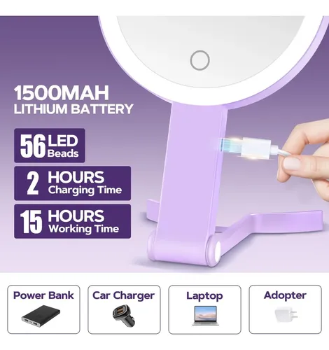 Espejo De Maquillaje Iluminado Con Aumento De 30 Aumentos, Morado