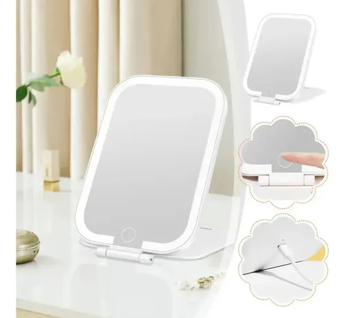 Cosmetic Mirror Retangular Rectangular – 3 Tonos – Blanco – Recargable USB 18 cm (Incluye: Con luz)
