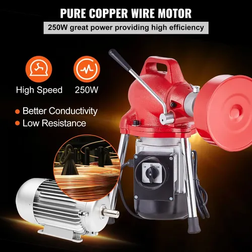 Vevor Máquina Limpiadora De Drenaje 250 W Con Barrena Eléctr