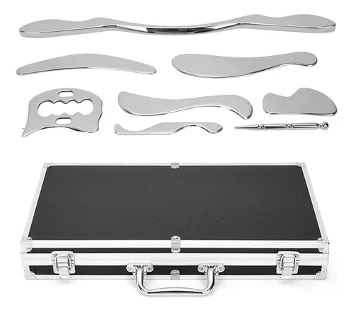 Set 8 En 1 Gua Sha Acero Inoxidable Masaje Portátil