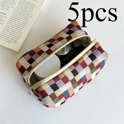 Bolsa De Maquillaje Con Cremallera A Cuadros De Tejido Grues Colored Plaid Pillow Bag Plaid / Checkered