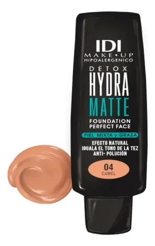Base Líquida IDI Make Up HD Ultra Matte Tono 04 Camel Mate Hidratante