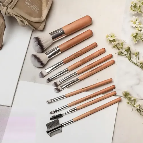 Brochas Maquillaje Sintéticas Mineral Botánica Set 10 Piezas Marrón