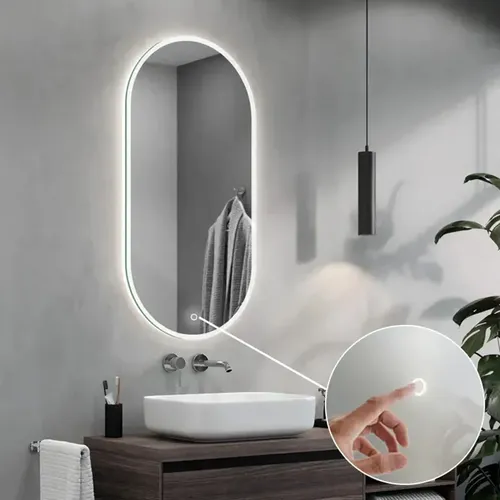 Espejo Para Baño Ovalado Led Táctil Con Desempañador Ovalado