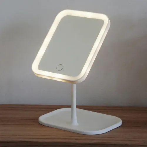 Espejo Maquillaje Rectangular Luz LED Táctil Plegable USB Blanco Kandel