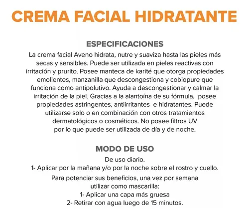 Aveno Hidratante Facial Crema Piel Sensible Seca 50g