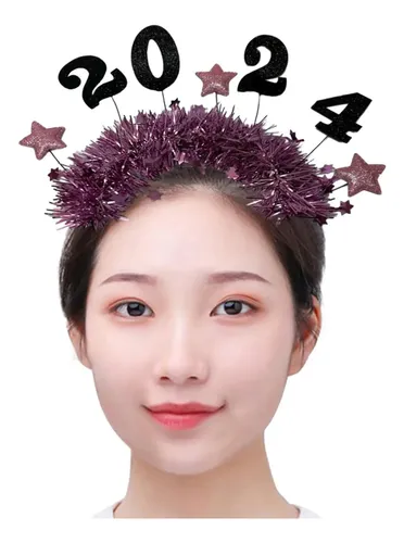 Diadema 2024 Feliz Año Nuevo Estrella Glitter Rosa Roja