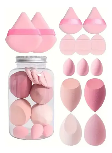 Set De Esponjas De Maquillaje X9 Con Frasco Organizador