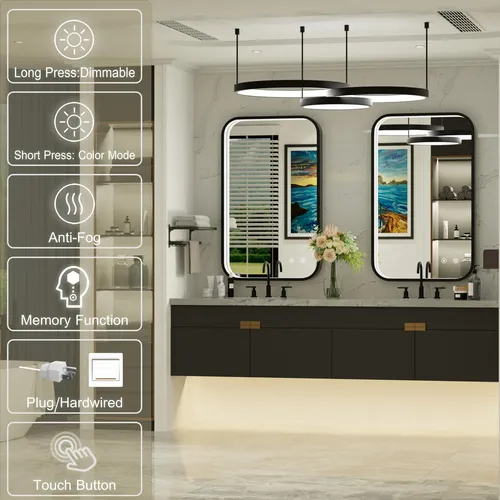 Espejo De Baño Led Jsneijder 60x90cm Con Luces Negro