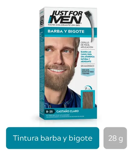 Pack Tintura Gel Just For Men Barba y Bigote Castaño Claro 3 Unidades