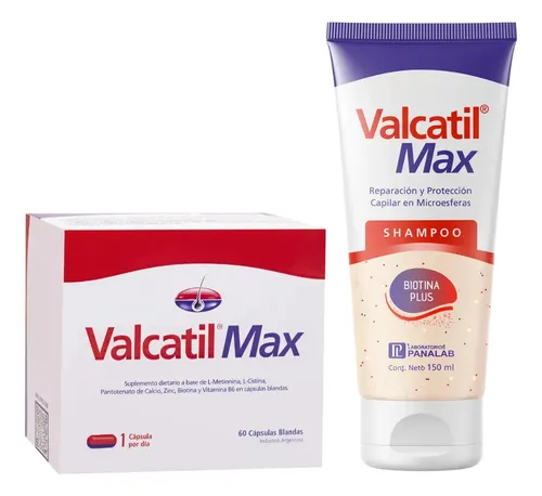 Valcatil MAX Shampoo Anticaída + 60 Cápsulas Salud Capilar y Uñas