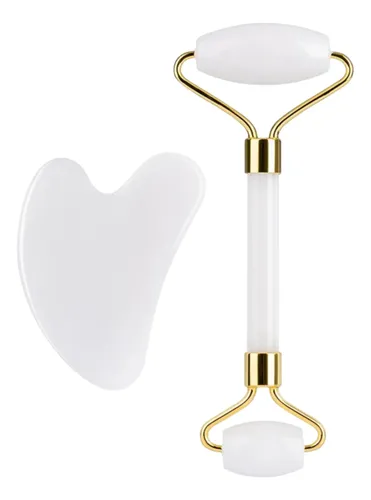 Rodillo Facial Y Gua Sha Jade Masajeador Corporal Blanco
