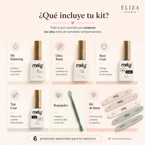 Kit Uñas Semipermanentes Base Top Coat Y Limas Mely