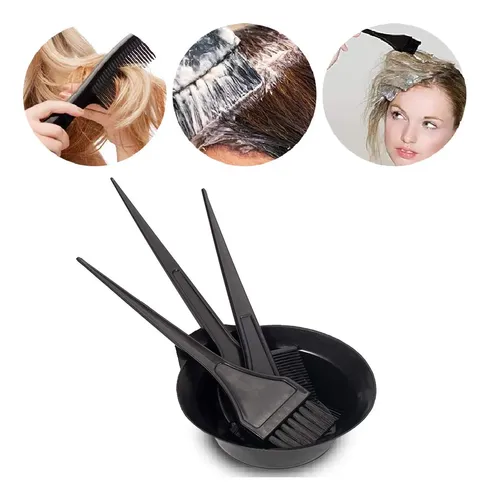 Kit 4 Piezas Brochas Y Tazón Para Tinte De Cabello Negro .