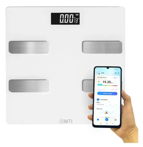 Balanza Digital De Baño Mti Bluetooth Personal Con Aplicacion Medidor De Grasa Corporal 180kg Color Blanco