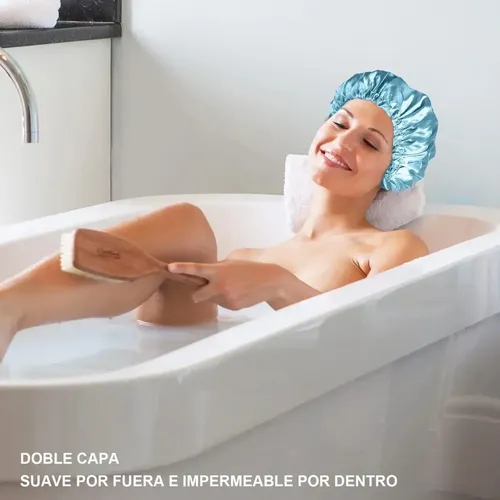 6×gorros Baño Ducha Doble Capa Impermeable Reutilizable Azul