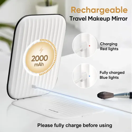 Espejo De Maquillaje Funtouch Con Luz Led Recargable Blanco
