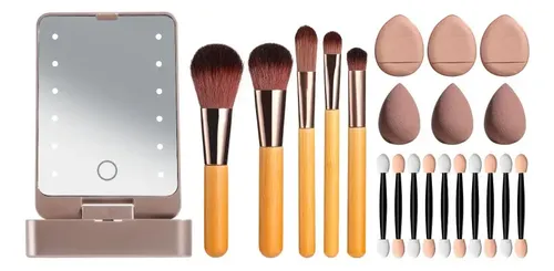 Pincel De Maquillaje Led Con Espejo Portátil