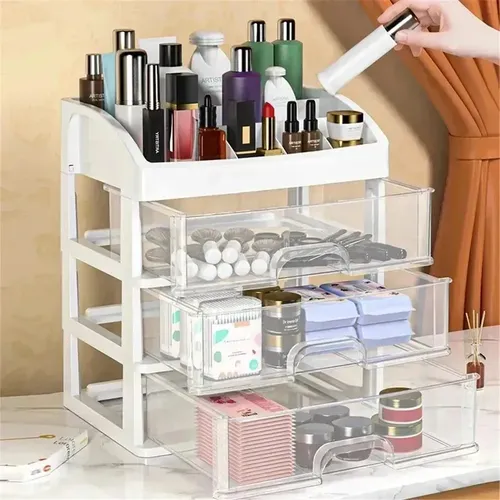 Organizador Maquillaje Caja De Cosméticos Cuatro Niveles Blanco