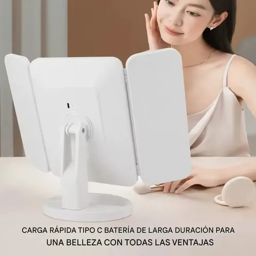 Espejo Maquillaje Led 3 Modos Aumento Giratorio Recarga Veoquiero