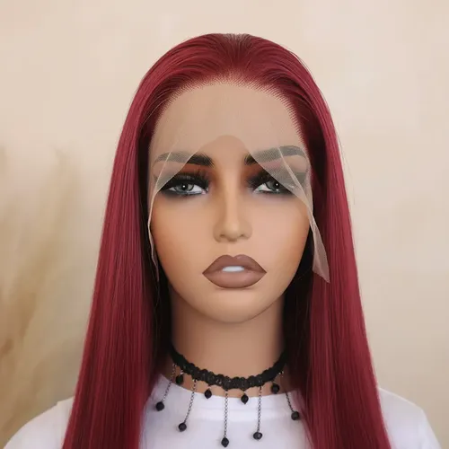 Peluca Lace Front Adiolacba Premium Símil Natural 70 Cm Tamaño De La Base Regulable Tono Rojo Borgoña