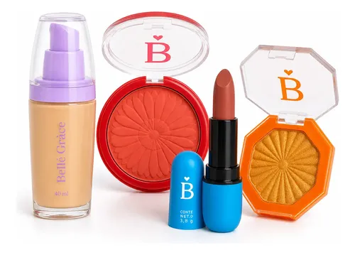 Kit Maquillaje Base Mate Rubor Labial Iluminador Duradero