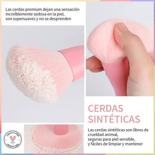 Set De 3 Brochas Ultrafinas Para Base De Maquillaje En Polvo Rosa