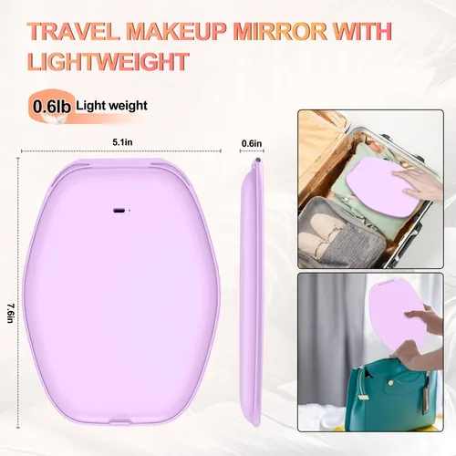 Espejo De Maquillaje De Viaje Con Luz: Espejo Portátil Con I