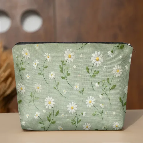 Bolsa De Maquillaje Con Cremallera Con Fondo Verde Margarita