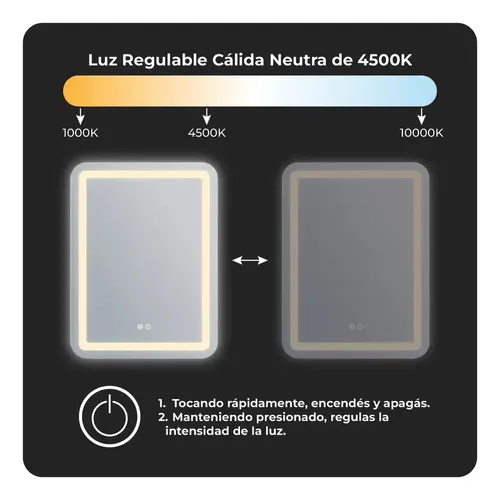 Espejo Circular LED Kora MirrorOn de 80 cm con Luz Regulable y Antiempañante para Baño