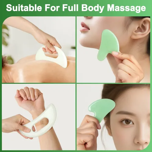 Set Masajeador Gua Sha Airogym Piedra Jade Blanco 2 Unidades