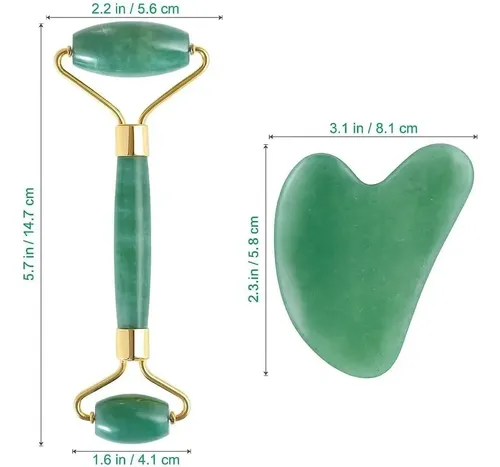 Kit De Rodillo Masajeador Facial Corporal Natur Jade Y Gua S