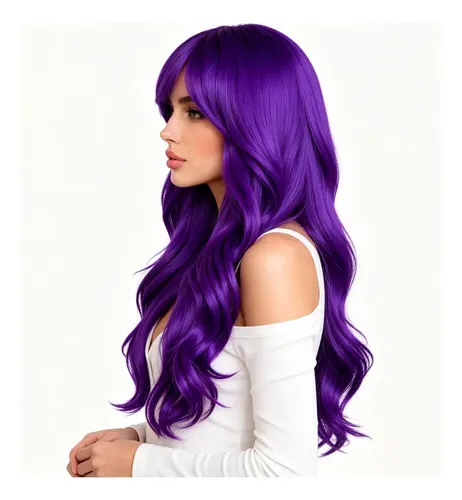 Peluca Flequillo Rulos Ondas 28 Pulgadas Purple M