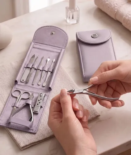 Set Manicura Estuche Cuero Pu Ona Saez Kit 8 Piezas De Acero