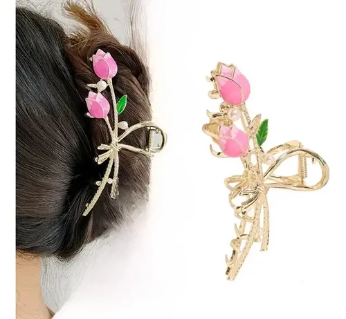 //yi Hair Clip With Tulip Flower Shape With Ru//