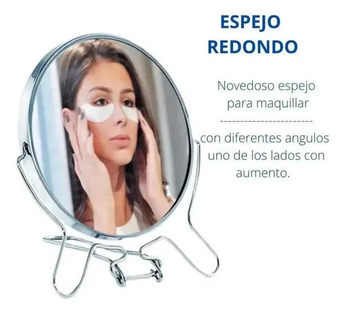 Espejo Redondo Con Aumento Doble Faz Maquillaje Metálico 5