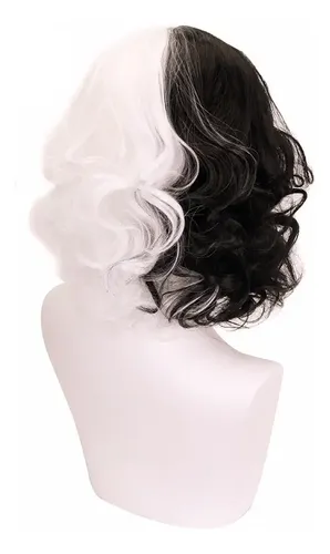 Peluca De Cosplay Cruella De Vil Mitad Blanca Mitad Negra, 5