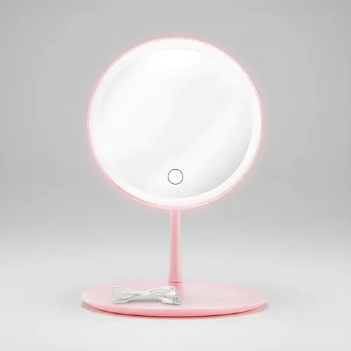 Espejo Con Luz Led Rosa 3 Tonos Para Maquillaje Usb